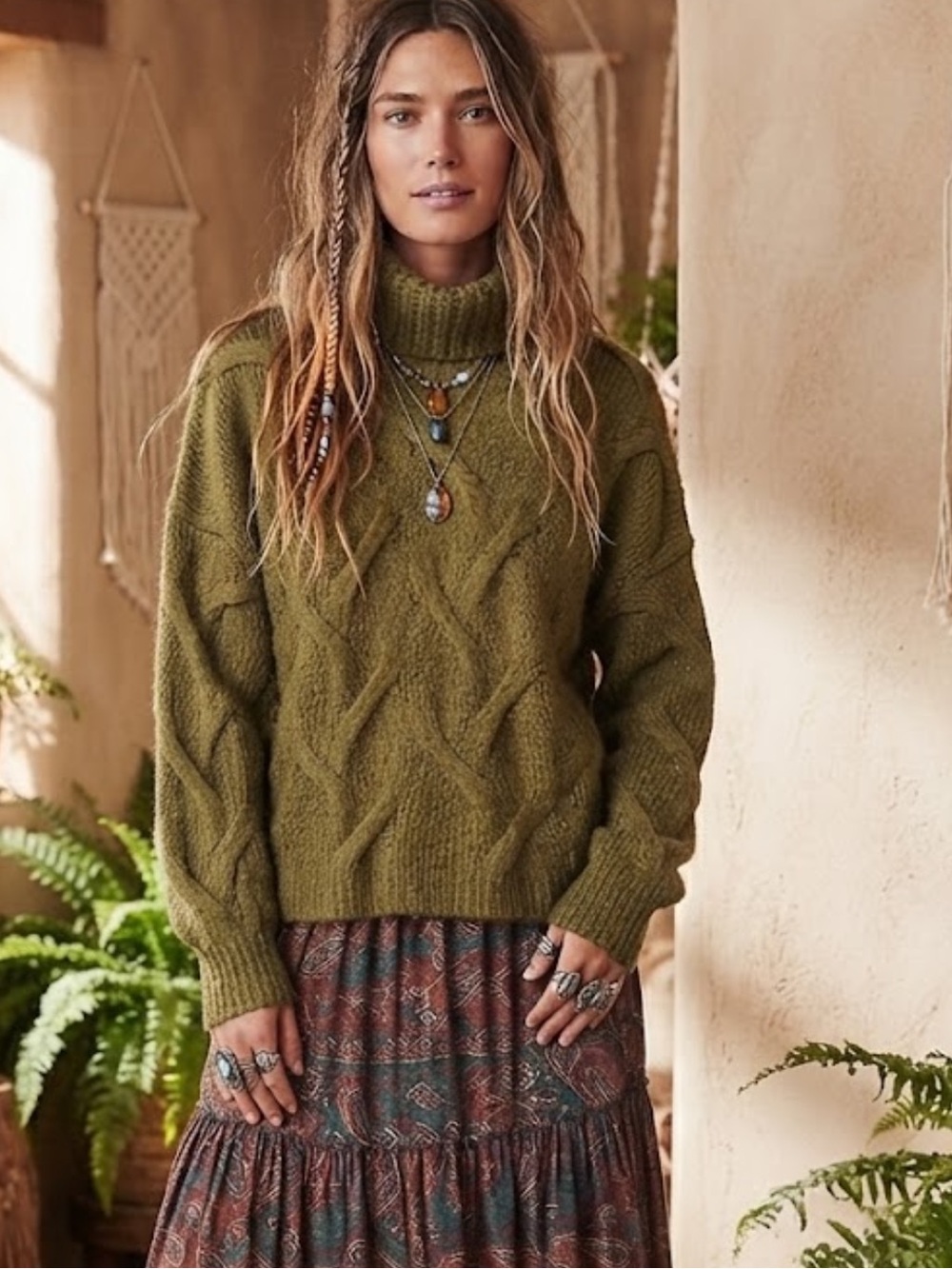 Madewell Somervell Cable Knit Turtleneck Boho Cozy Cropped Sweater XS